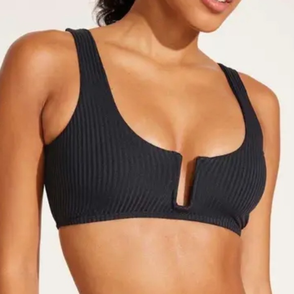 NEW Vitamin A black EcoRib Astrid Bralette Bikini Top - size Large - Picture 1 of 5